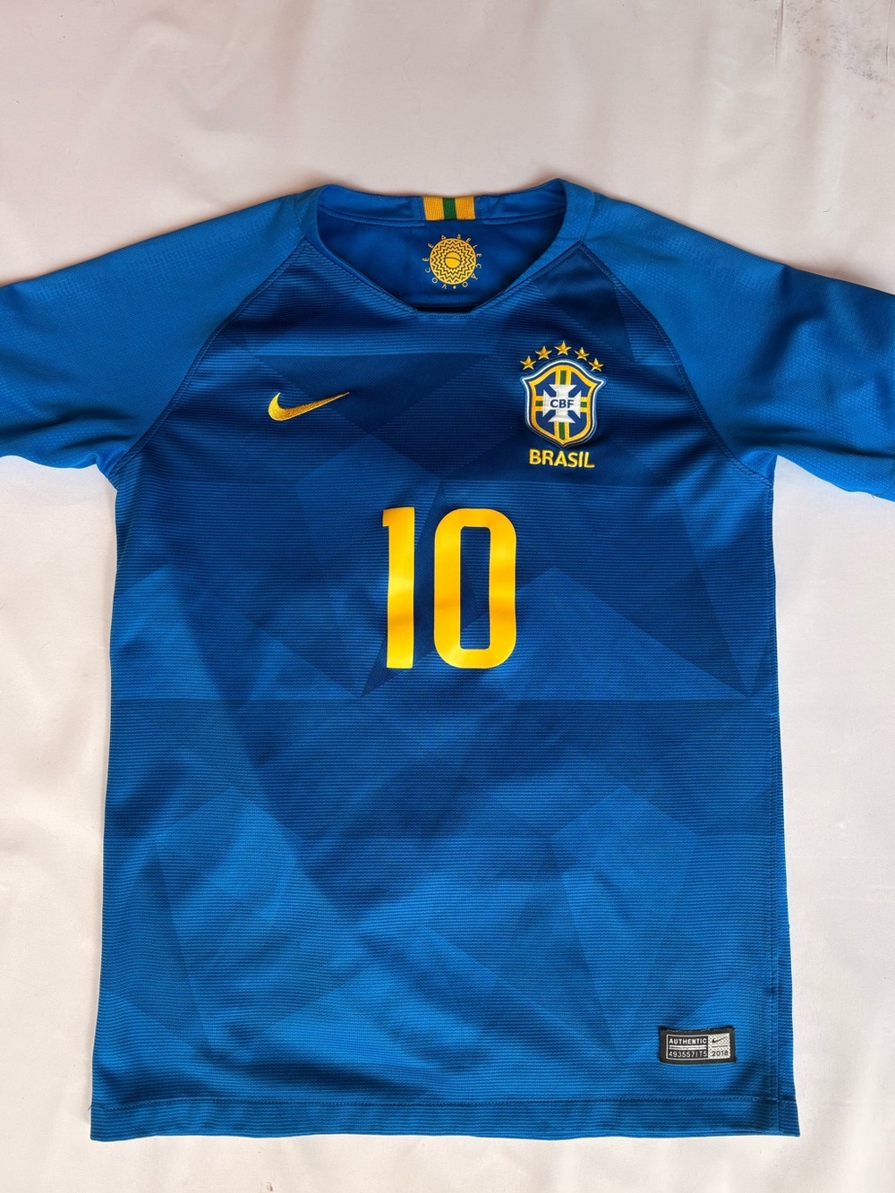 Nike Kids Neymar Jr Blue Brazil Soccer Jersey with Yellow Accents -#10
